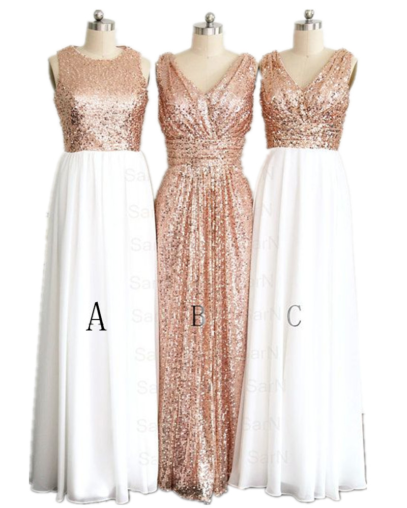 3 Styles Rose Gold Bridesmaid Dresses Plus Size Hand Made Maid Of Honor Gowns 2016